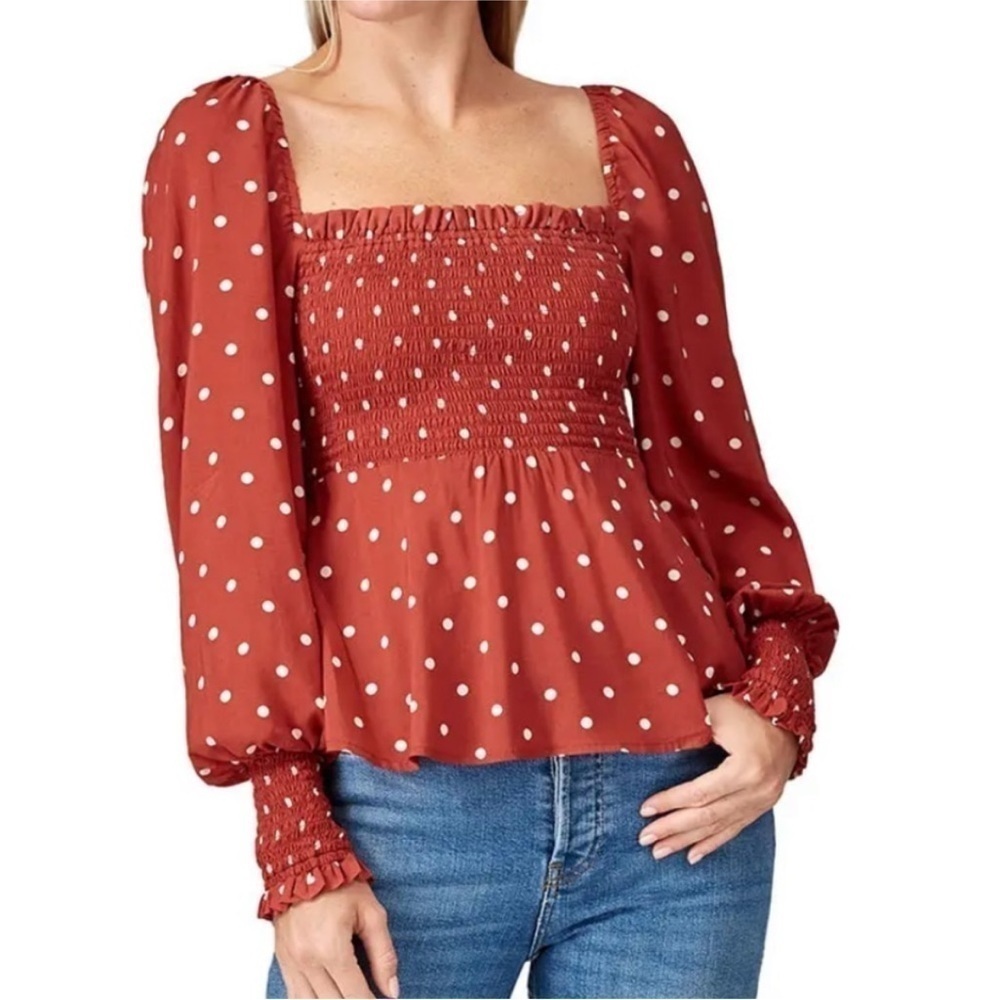 Auguste Red Polly Sunday Polka Dot Blouse Size 4